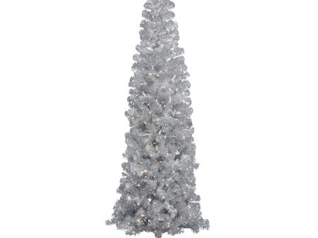 Vickerman 4.5F Silver Pencil Artificial Christmas Tree in LED Lights Supply