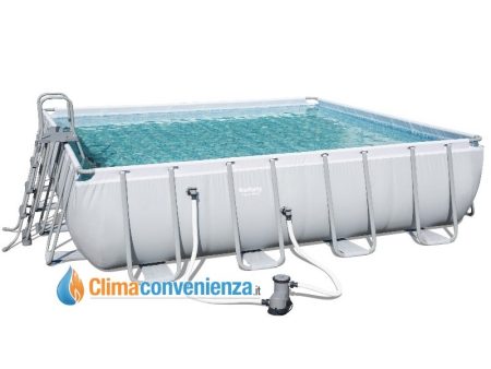 Piscina Bestway Fuori Terra Quadrata Power Steel con Telaio e scaletta +Pompa filtrante da 5.678 l h cod. 56626 For Sale