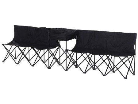 EASYCOMFORT Sedia Panchina da Campeggio Pieghevole 6 Posti Nero 306cm x 48cm x 82cm For Cheap