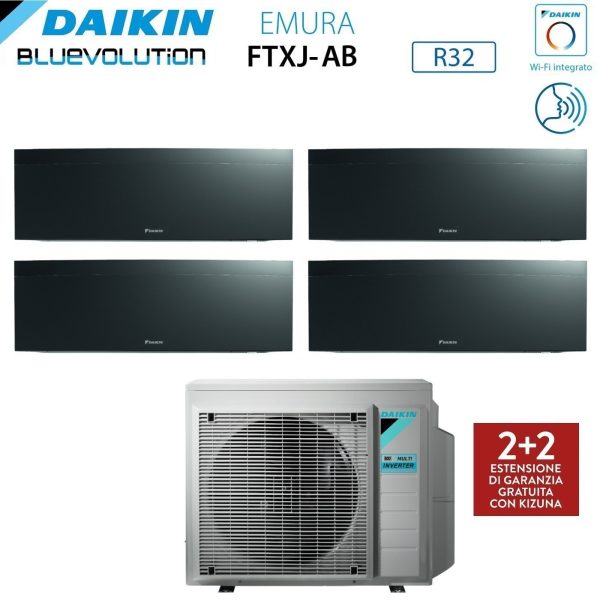 Climatizzatore Condizionatore Daikin Bluevolution Quadri Split Inverter serie EMURA BLACK III 7+7+12+18 con 4MXM80N R-32 Wi-Fi Integrato 7000+7000+12000+18000 Colore Nero  - Garanzia Italiana Fashion