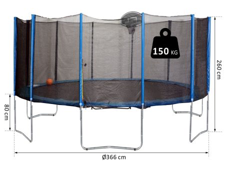 EASYCOMFORT Trampolino Elastico con Canestro Basket e Rete Sicurezza ?366 x 260A cm Sale