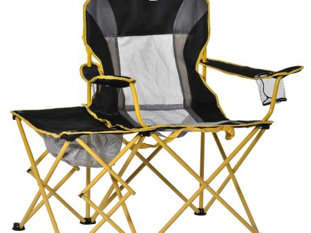 EasyComfort Sedia da Campeggio Pieghevole con Tavolino Integrato e Porta Bicchiere, Metallo e Tessuto, Nero Giallo Sale