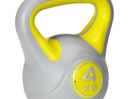 Easycomfort Kettlebell 4kg in PU e Sabbia con Base Piatta e Impugnatura per Stacchi, Squat e Sollevamenti, 18x12x20 cm, Giallo Hot on Sale