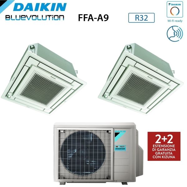 Climatizzatore Condizionatore Daikin Bluevolution Inverter Dual Split a Cassetta FFA-A 9+18 con 2MXM50A R-32 Wi-Fi Optional Con Griglia Bianca Inclusa 9000+18000 Garanzia Italiana on Sale