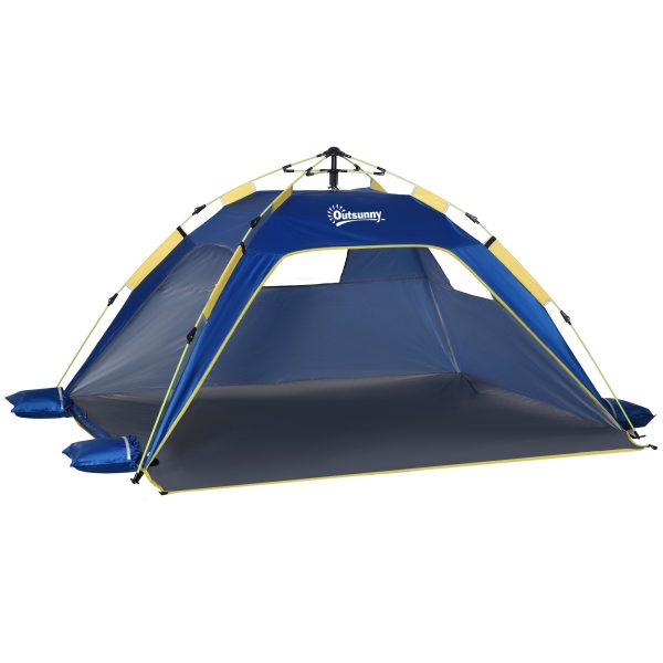 Easycomfort Tenda da Spiaggia Pop Up con 2 Finestre Traforate e Porta Richiudibile, 220x173x120cm Blue e Giallo Supply