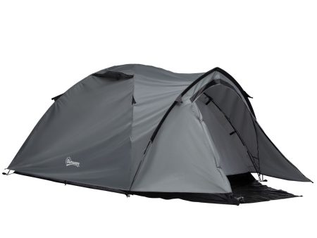 Easycomfort Tenda da Campeggio 2 Posti Impermeabile con Vestibolo, Finestre e Porte con Cerniera, 325x183x130cm Grigio Online