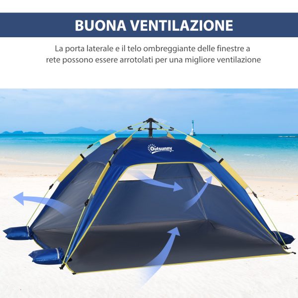 Easycomfort Tenda da Spiaggia Pop Up con 2 Finestre Traforate e Porta Richiudibile, 220x173x120cm Blue e Giallo Supply