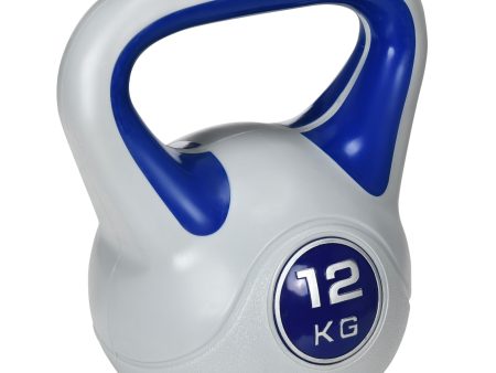 Easycomfort Kettlebell 12kg in PU e Sabbia con Base Piatta e Impugnatura per Stacchi, Squat e Sollevamenti, 24x17x28 cm, Blu Cheap