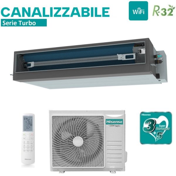 Climatizzatore Condizionatore Hisense Inverter Canalizzato Canalizzabile serie TURBO 36000 Btu AUD105UX4REH8 + AUW105U4RW8 R-32 Wi-Fi Optional Classe A++ A+ con Telecomando di serie Discount