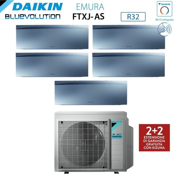 Climatizzatore Condizionatore Daikin Bluevolution Penta Split Inverter serie EMURA SILVER III 9+9+9+12+15 con 5MXM90N R-32 Wi-Fi Integrato 9000+9000+9000+12000+15000 Colore Argento  - Garanzia Italiana For Sale